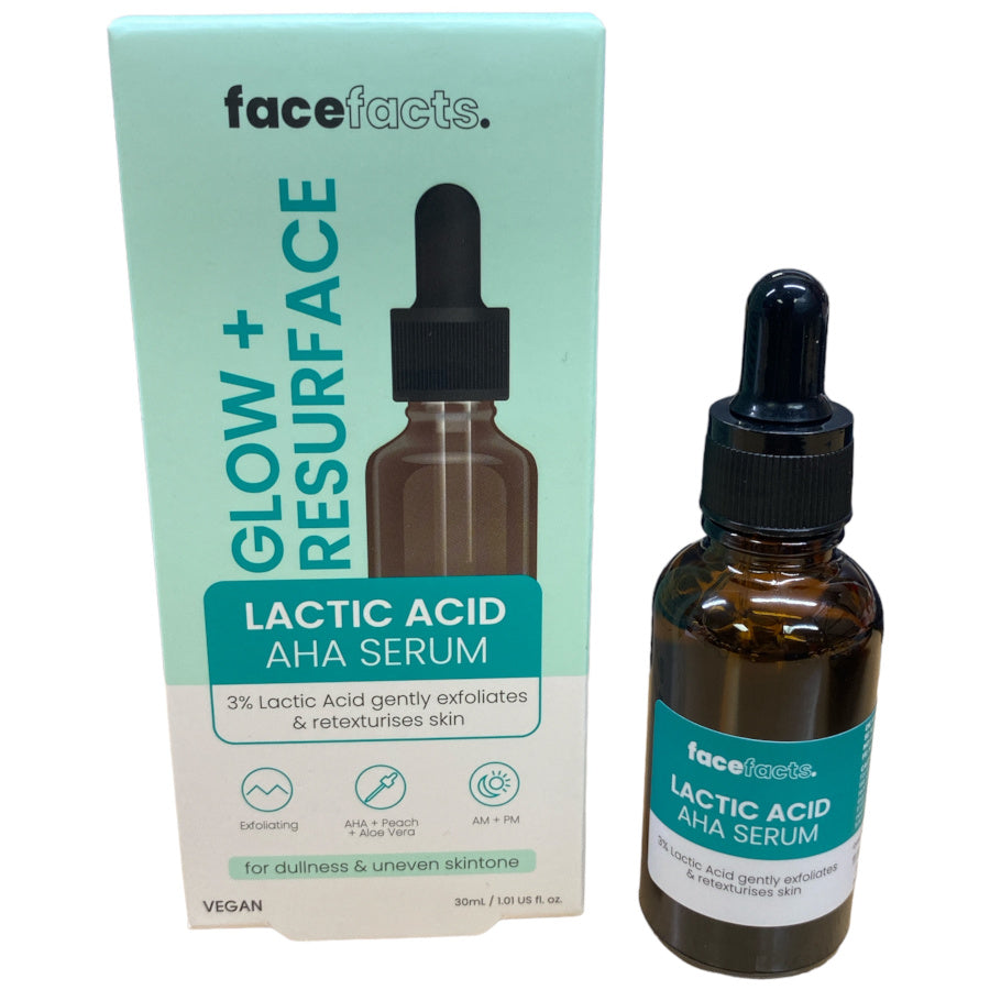 Face Facts Glow & Resurface Lactic Acid AHA Serum - 30ml